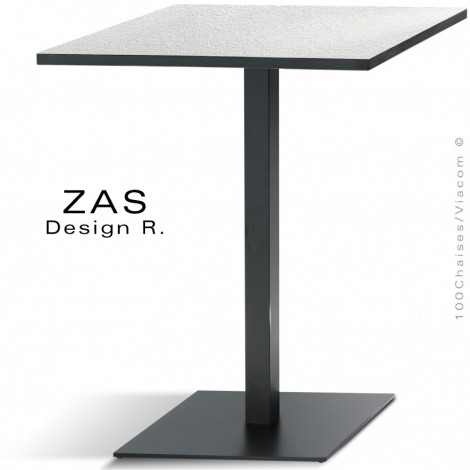 Table pour café, restaurant ZAS, piètement colonne centrale peint, plateau stratifié matière ou aspect bois, chant PVC noir.|Table|100chaises