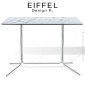 Table rectangulaire pour café, bistrot EIFFEL piétement 4 branches acier peint ou chromé, plateau Compact aspect bois et pierre.|Table|100chaises