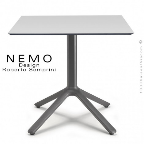Table repas design NEMO MAXI, pour CHR. et la maison, piétement aluminium peint, plateau fixe carré compact couleur.|Table|100chaises