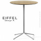 Table ronde pour café, bistrot EIFFEL piétement 4 branches acier peint ou chromé, plateau Compact aspect bois ou matière.|Table|100chaises