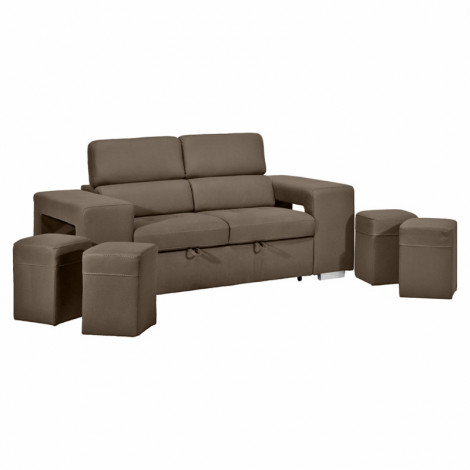 Canapé 3 places convertible tissu taupe et têtières réglables - VEGAS|Canape|Meuble et moi