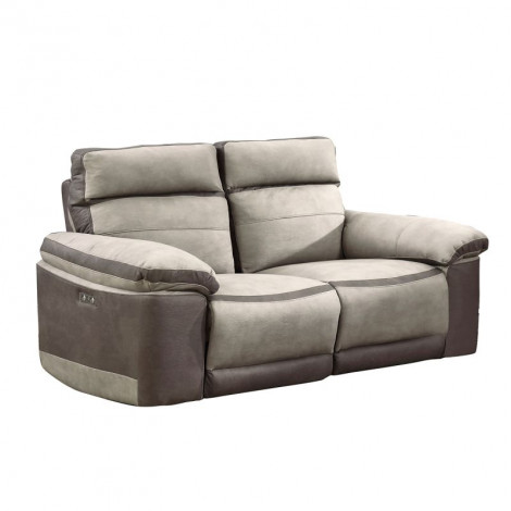 Canapé relaxation 2,5 places motorisé en tissu bicolore beige - CLARA|Canape|Meuble et moi