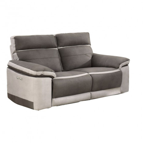 Canapé relaxation 2,5 places motorisé en tissu bicolore taupe - CLARA|Canape|Meuble et moi