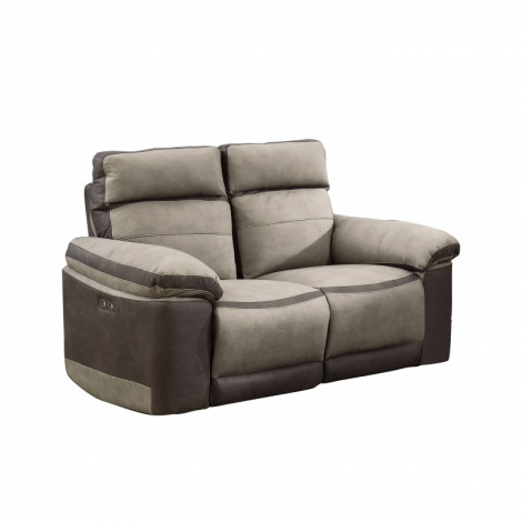 Canapé relaxation 2 places motorisé en tissu bicolore beige - CLARA|Canape|Meuble et moi