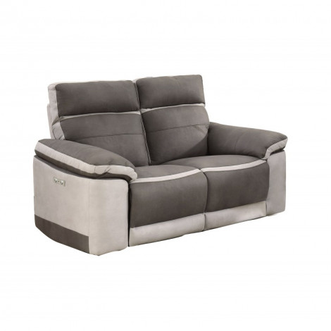Canapé relaxation 2 places motorisé en tissu bicolore taupe - CLARA|Canape|Meuble et moi