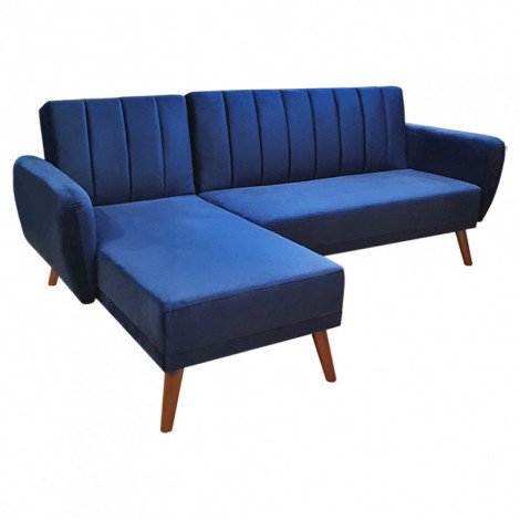 Canapé angle réversible convertible velours bleu pieds bois - URSULE|Canape|Meuble et moi