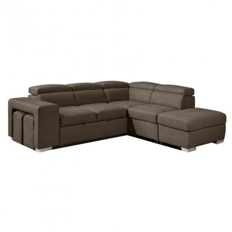 Canapé d'angle droit convertible en tissu taupe avec 2 poufs - VEGAS|Canape|Meuble et moi