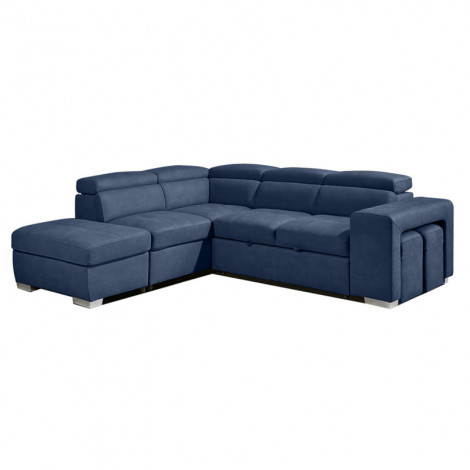 Canapé d'angle gauche convertible en tissu bleu avec 2 poufs - VEGAS|Canape|Meuble et moi