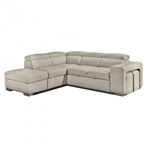 Canapé d'angle gauche convertible en tissu beige avec 2 poufs - VEGAS|Canape|Meuble et moi
