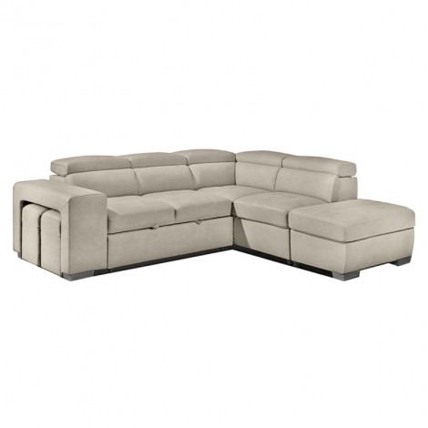 Canapé d'angle droit convertible en tissu beige avec 2 poufs - VEGAS|Canape|Meuble et moi