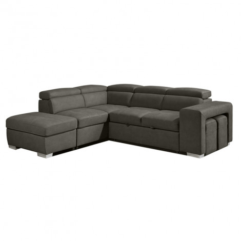 Canapé d'angle gauche convertible en tissu gris avec 2 poufs - VEGAS|Canape|Meuble et moi