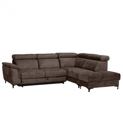 Canapé angle droit convertible coffre pouf microfibre marron – MERRIN|Canape|Meuble et moi