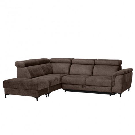 Canapé angle gauche convertible coffre pouf microfibre marron – MERRIN|Canape|Meuble et moi