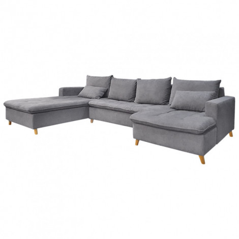 Grand canapé d'angle gauche en tissu gris et piètements en bois - ODIN|Canape|Meuble et moi