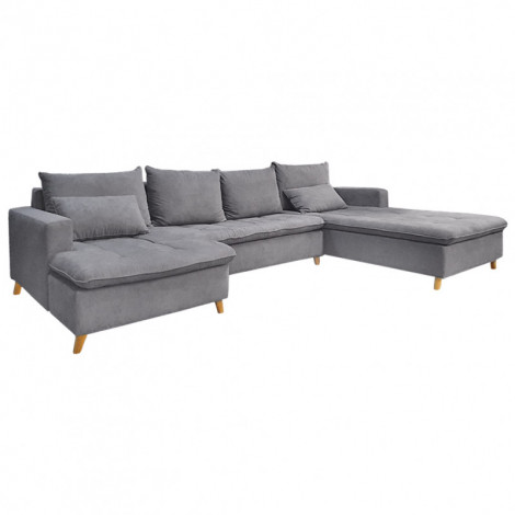 Grand canapé d'angle droit en tissu gris et piètements en bois - ODIN|Canape|Meuble et moi