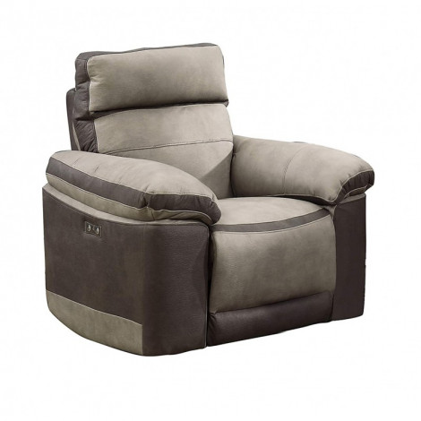 Fauteuil relaxation motorisé en tissu suédine bicolore beige - CLARA|Fauteuil / Chauffeuse|Meuble et moi