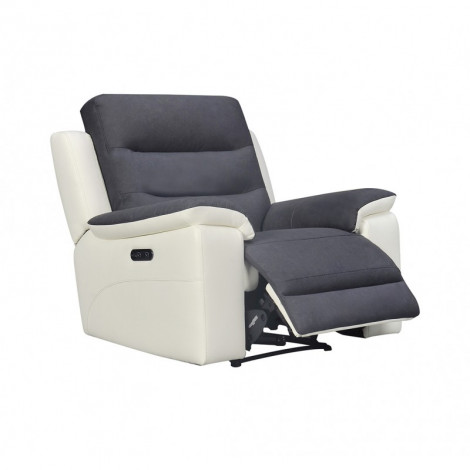 Fauteuil relaxation en tissu gris et simili blanc électrique - ROSARIO|Fauteuil / Chauffeuse|Meuble et moi
