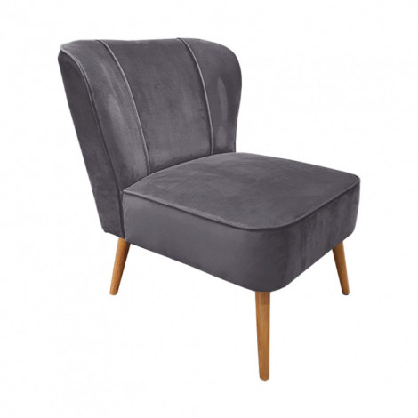 Petit fauteuil bas en velours gris style crapaud - KARLA|Fauteuil / Chauffeuse|Meuble et moi