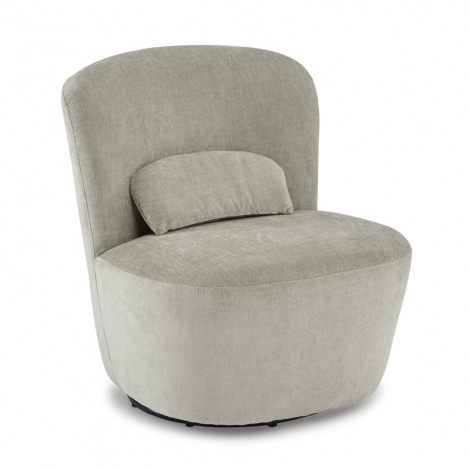 Fauteuil rond pivotant en tissu doux gris beige et un coussin - DAMIEN|Fauteuil / Chauffeuse|Meuble et moi