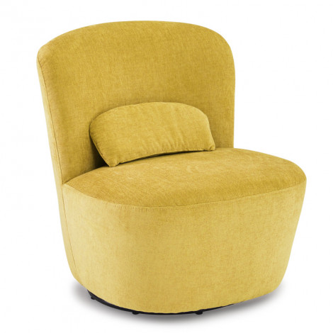 Fauteuil rond pivotant en tissu doux jaune et un coussin - DAMIEN|Fauteuil / Chauffeuse|Meuble et moi