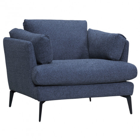 Fauteuil avec coussins tissu chiné bleu et pieds métal noir - BOON|Fauteuil / Chauffeuse|Meuble et moi