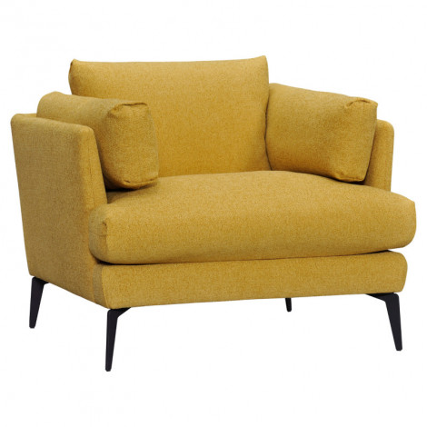 Fauteuil avec coussins tissu chiné jaune et pieds métal noir - BOON|Fauteuil / Chauffeuse|Meuble et moi