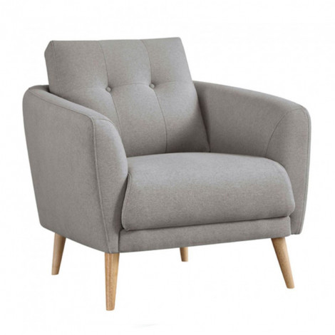 Fauteuil en tissu gris avec coussin pieds bois de hêtre massif - LORNA|Fauteuil / Chauffeuse|Meuble et moi