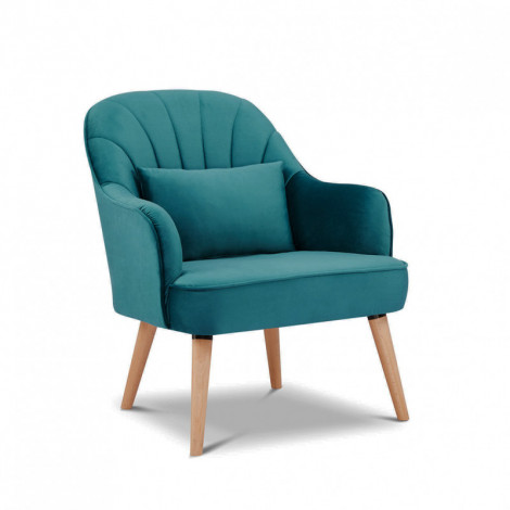 Fauteuil velours bleu canard scandinave pieds bois - LOUKIA|Fauteuil / Chauffeuse|Meuble et moi
