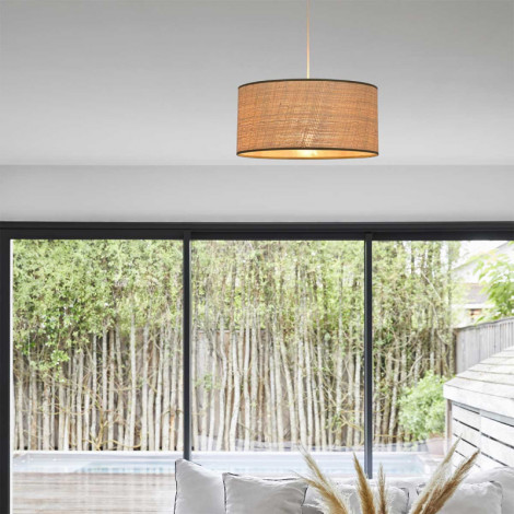 Suspension abat-jour raphia liseré kaki (plusieurs dimensions)|Suspensions|Lampe Avenue
