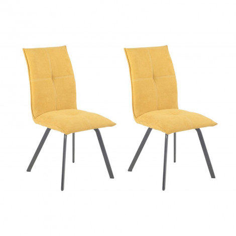 Lot de 2 chaises en tissu jaune avec piètement en métal - ARIA|Chaise|Meuble et moi
