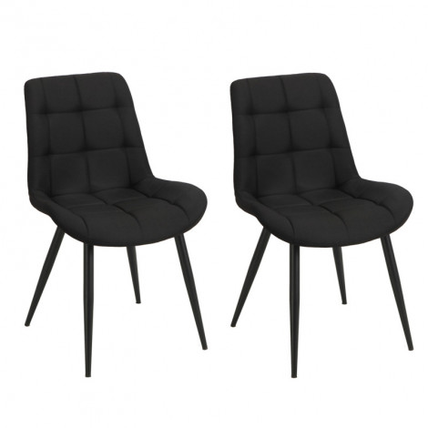 Lot de 2 chaises en tissu noir avec pieds en métal noir - JAELLE|Chaise|Meuble et moi