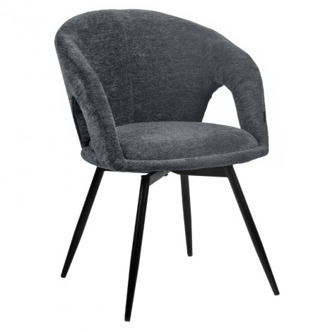 Chaise rotative 180° tissu doux gris et pieds en métal noir - ALEX|Chaise|Meuble et moi