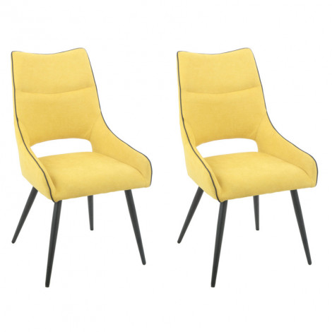 Lot de 2 chaises en lin jaune avec passepoil et pieds métal - ANAIS 2|Chaise|Meuble et moi