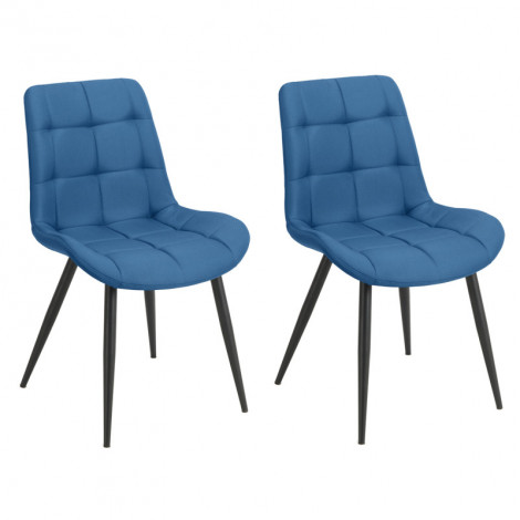 Lot de 2 chaises en tissu bleu avec pieds en métal noir - JAELLE|Chaise|Meuble et moi