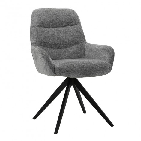 Chaise pivotante tissu doux gris avec accoudoirs pied métal noir - EVA|Chaise|Meuble et moi