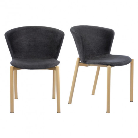 Lot 2 chaises tissu gris anthracite et pieds métal effet bois - FOCA|Chaise|Meuble et moi