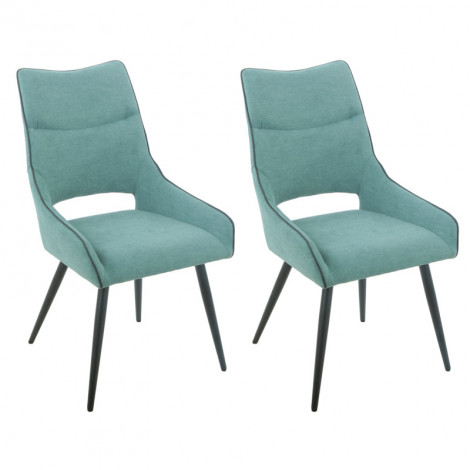 Lot de 2 chaises en lin bleu lagon et pieds métal noir - ANAIS 2|Chaise|Meuble et moi