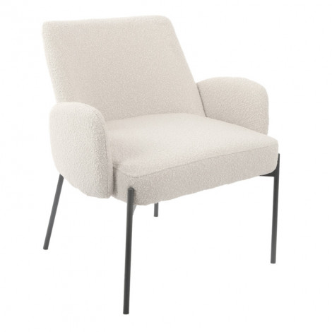 Fauteuil tissu bouclette écru imitation laine pieds métal noir - SHEEP|Chaise|Meuble et moi