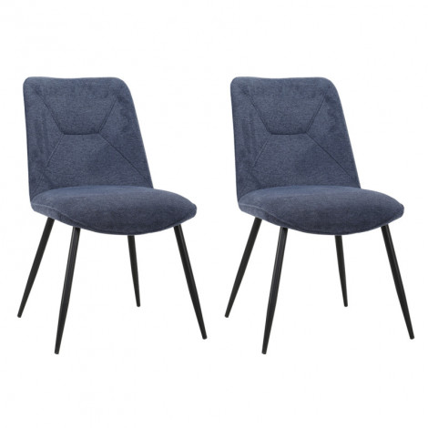 Lot de 2 chaises en tissu bleu foncé 4 pieds en métal noir - MELANIE|Chaise|Meuble et moi