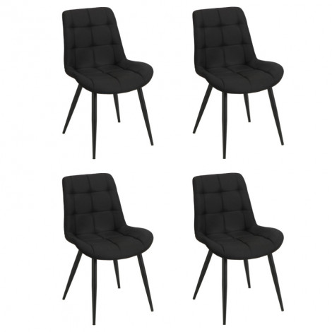 Lot de 4 chaises en tissu noir avec pieds en métal noir - JAELLE|Chaise|Meuble et moi