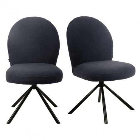 Lot de 2 chaises rotatives 180° en tissu noir et métal noir - JULIEN|Chaise|Meuble et moi