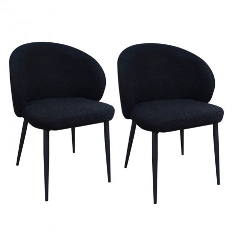 Lot 2 chaises de repas en tissu bouclette noir pieds métal – SYRACUSE|Chaise|Meuble et moi