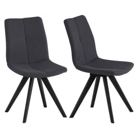 Lot 2 chaises tissu gris foncé et piètement chêne massif noir - MISU|Chaise|Meuble et moi
