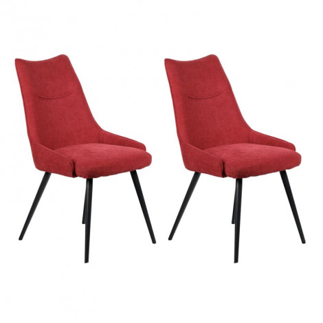 Lot de 2 chaises rembourrées en tissu rouge pieds métal noir - OLBIA|Chaise|Meuble et moi