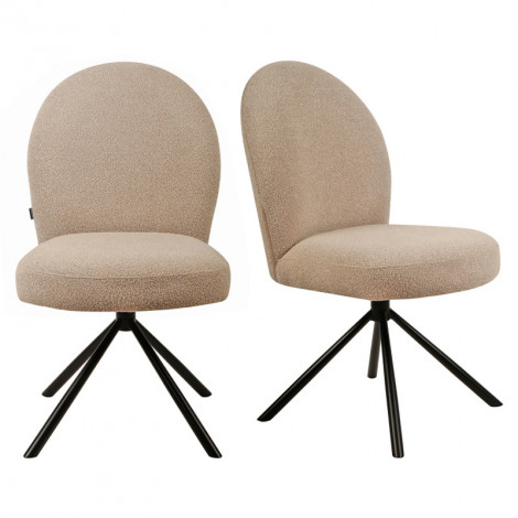 Lot de 2 chaises rotatives 180° en tissu beige et métal noir - JULIEN|Chaise|Meuble et moi