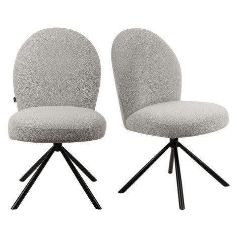 Lot de 2 chaises rotatives 180° en tissu gris et métal noir - JULIEN|Chaise|Meuble et moi