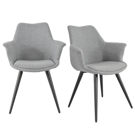 Lot de 2 chaises en tissu gris clair avec pieds métal noir – CALGARY|Chaise|Meuble et moi