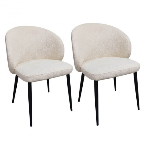 Lot 2 chaises repas tissu bouclette blanc écru pieds métal – SYRACUSE|Chaise|Meuble et moi