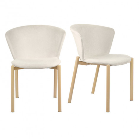 Lot de 2 chaises tissu beige crème et pieds métal effet bois - FOCA|Chaise|Meuble et moi