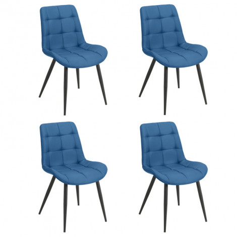 Lot de 4 chaises en tissu bleu avec pieds en métal noir - JAELLE|Chaise|Meuble et moi